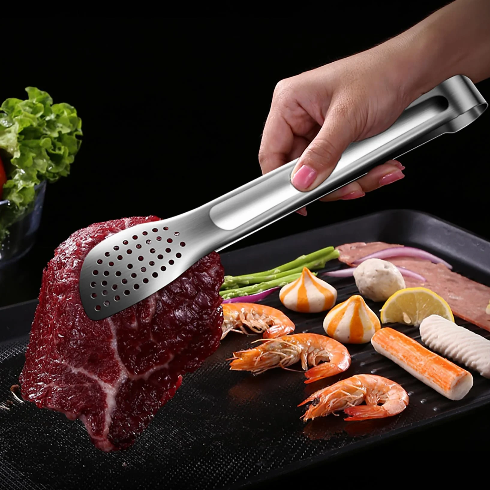 2 Stück SUS304 Edelstahl Grillzange (24 cm), kein Schweißen, minimalistischer Stil, mit kurzem Griff, japanische Yakiniku-Zange, kleine Servierzange zum Kochen, Grillen, Buffet