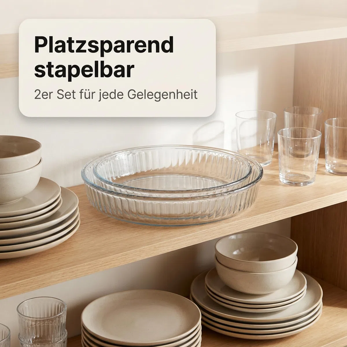 by Pasabahce Borcam runde Auflaufformen Ø 26 und 32cm, 2er Set, Backformen aus Kristallglas, spülmaschinengeeignet