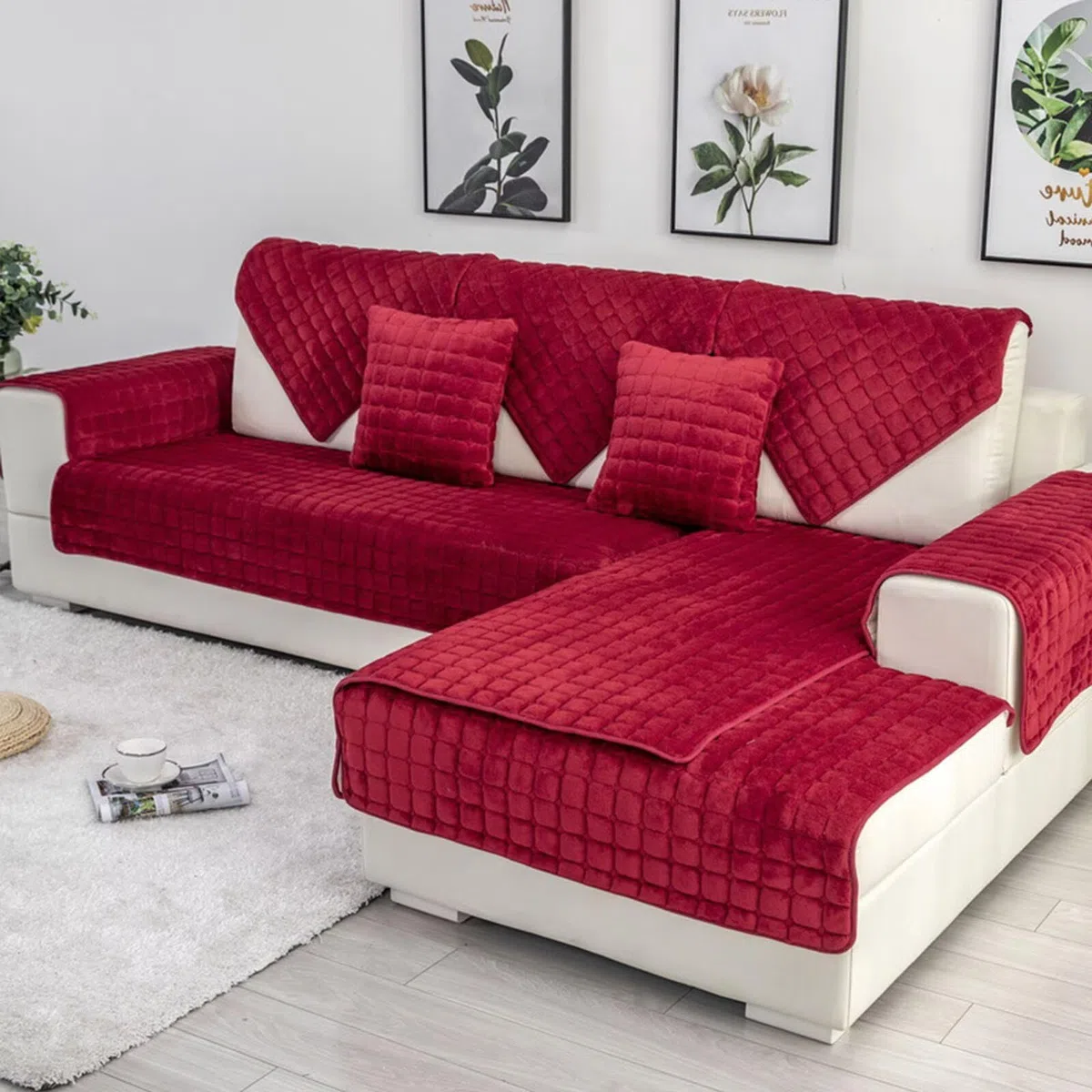 Sofa Überzug, Sofadecken für Sitzfläche, Couch Überzug 1 2 3 4 Sitzer, Sofaschoner rutschfest,Universelle Sofaüberwurf,Ecksofa Sofabezug,Rot,70x150cm