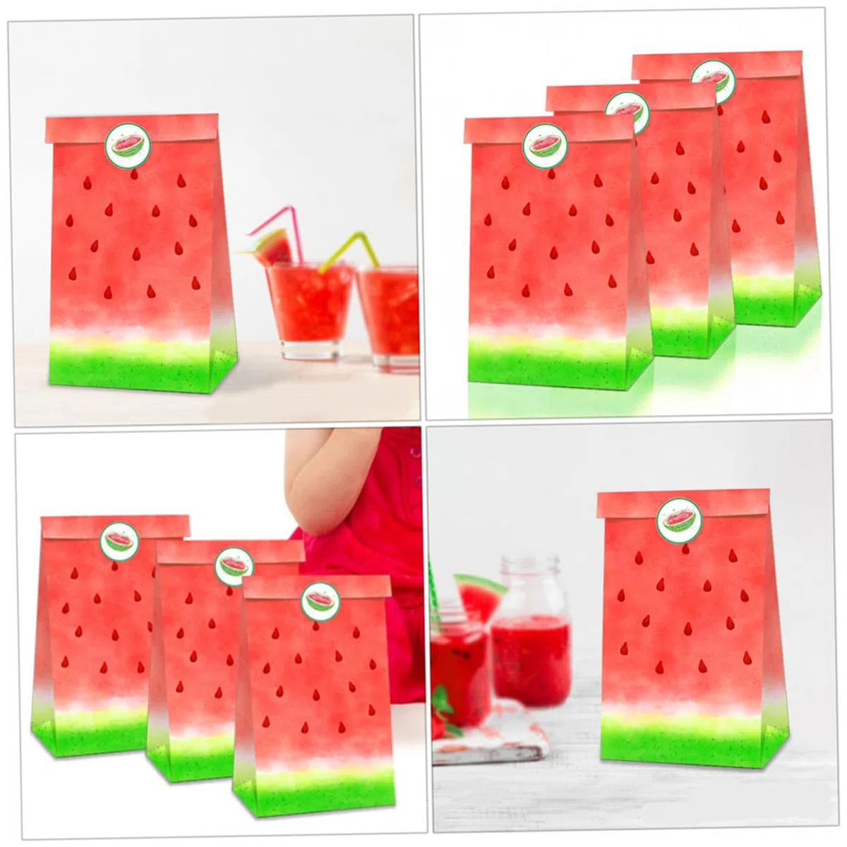 SEWOART Hawaiian Candy Papiertüten 20X8X5 Zoll Wassermelonenmotiv Lebensmittelqualität Geschenkbeutel Für Sommerparty Familienfeier Süßigkeiten Verpackung