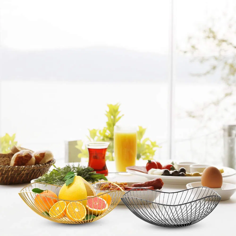 Obstschale Gold, Obstkorb Gold Metall Openwork Fruit Basket für Obst Snack Gemüse Handtücher Fruit Basket 25x10cm