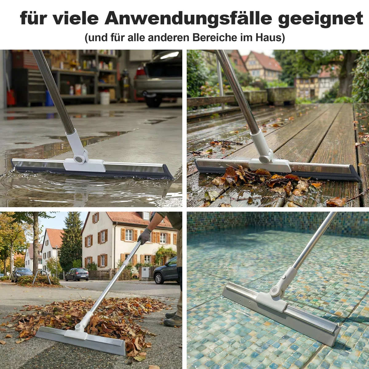 CTIME Wasserschieber Bodenabzieher - höhenverstellbarem Stiel (bis 1475mm) und 40 cm Silikonlippe. Entfernt Wasser und Haare effizient von allen glatten Oberflächen in Bad, Küche, Garage und Terrasse.