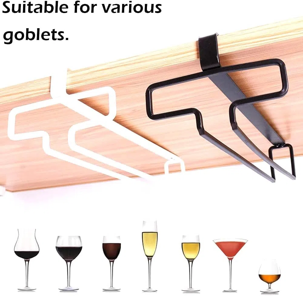 3 Stück Weingläser Halter, Gläserhalter für Weingläser Stielgläser Weinglashalter Gläserhalter aus Metall Gläserschiene Halter Unter Schrank Weinglas Rack für Küche Bar Restaurant, Schwarz