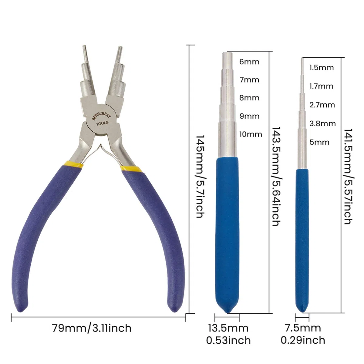 BENECREAT Wire Looping Tool Set mit 2 teiligem Wire Looping Dorn und 1 teiliger 6 in 1 Bail Making Zange für Schmuckdrahtwickel und Biegering