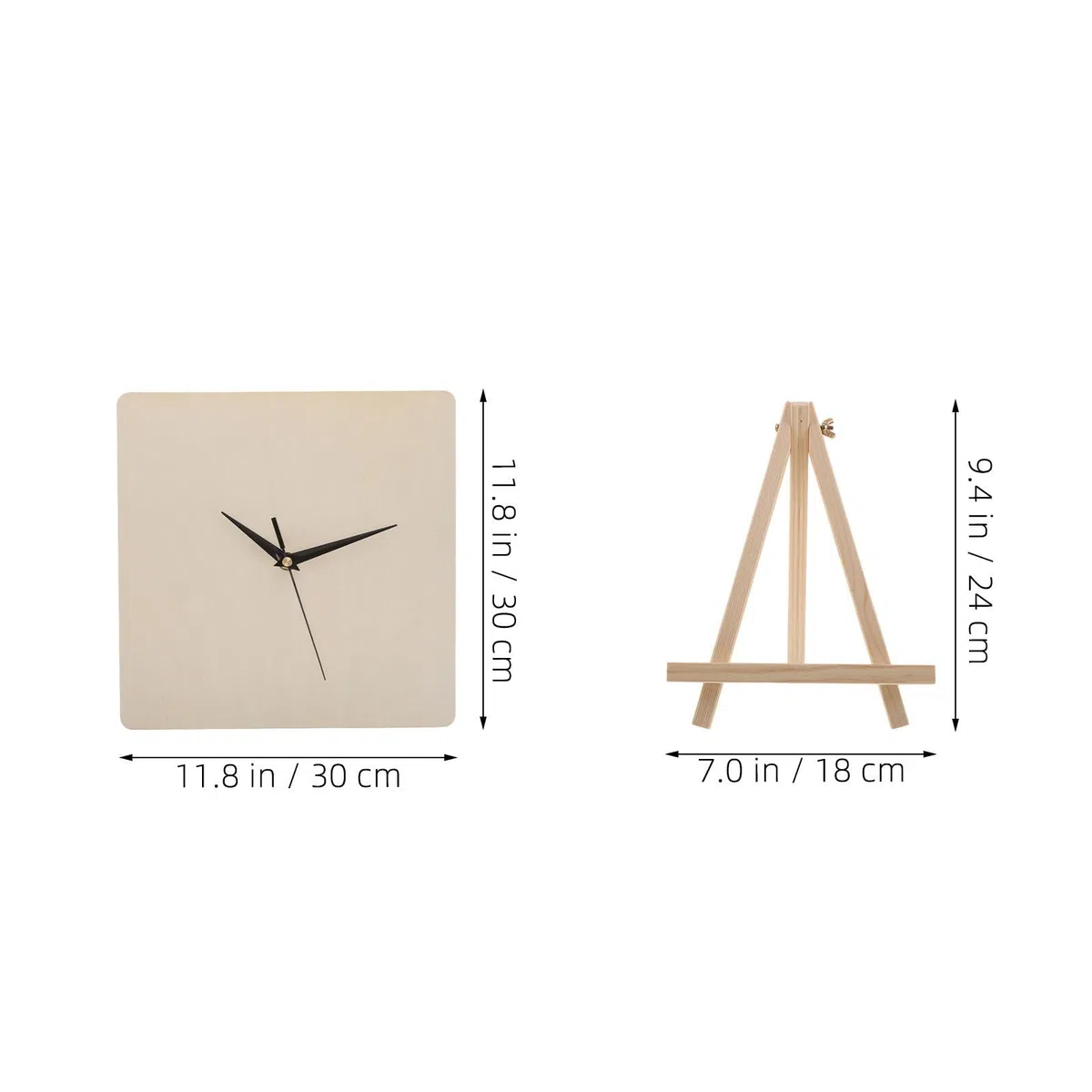 Gatuida 1 Set „Bastel dir Deine eigene Uhr“ – DIY-Zifferblatt aus Holz mit Zeigern/Uhrwerk und Ständer – 30 cm großes, unbehandeltes quadratisches Zifferblatt für Bastelarbeiten und Bemalung