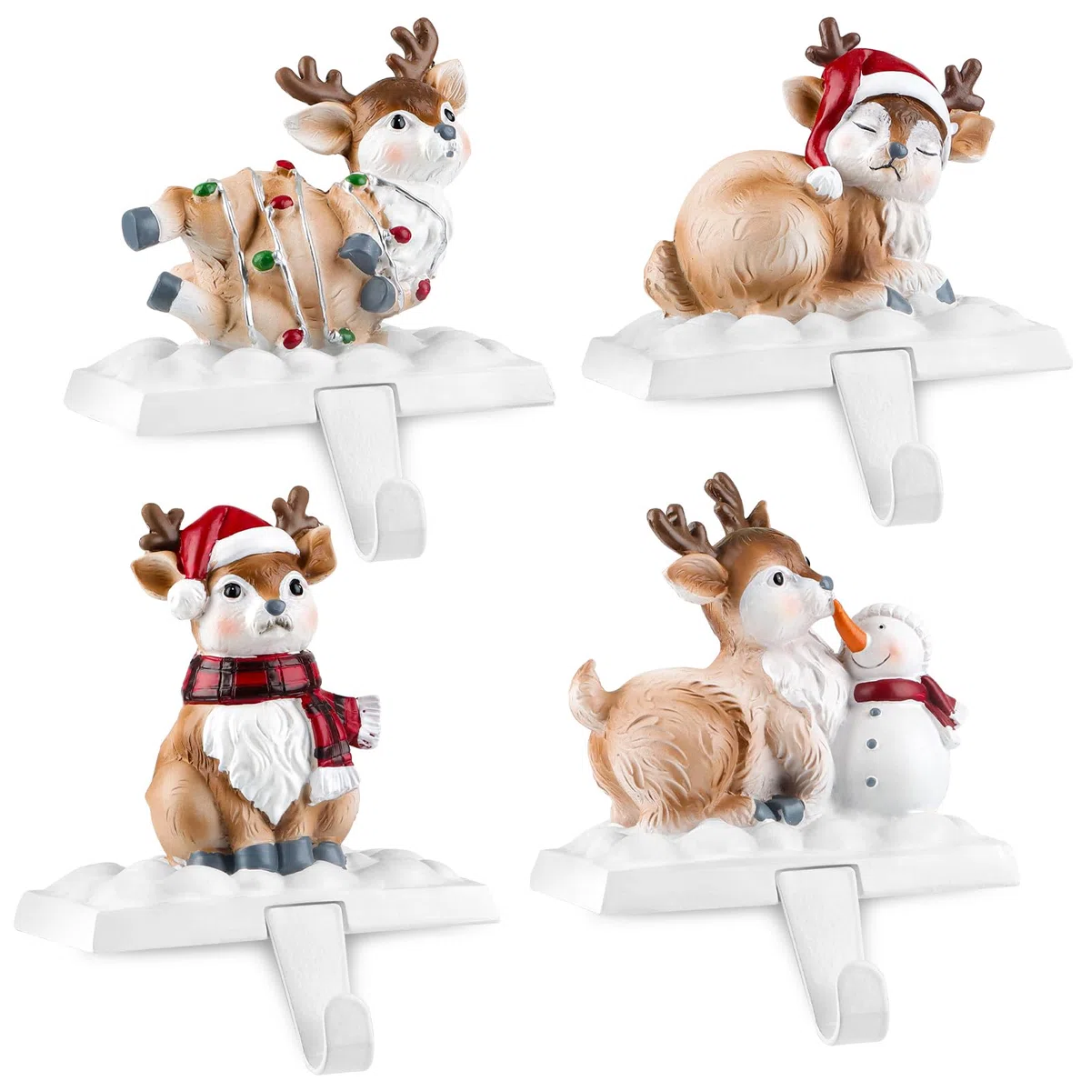 EBANKU Weihnachten Strumpfhalter für Kamin, 4 Arten Strumpf Kleiderbügel mit Weihnachten Elch Haken Muster, Mantel rutschfest stabilen Mantel Strumpf Haken für Weihnachten Home Decoration