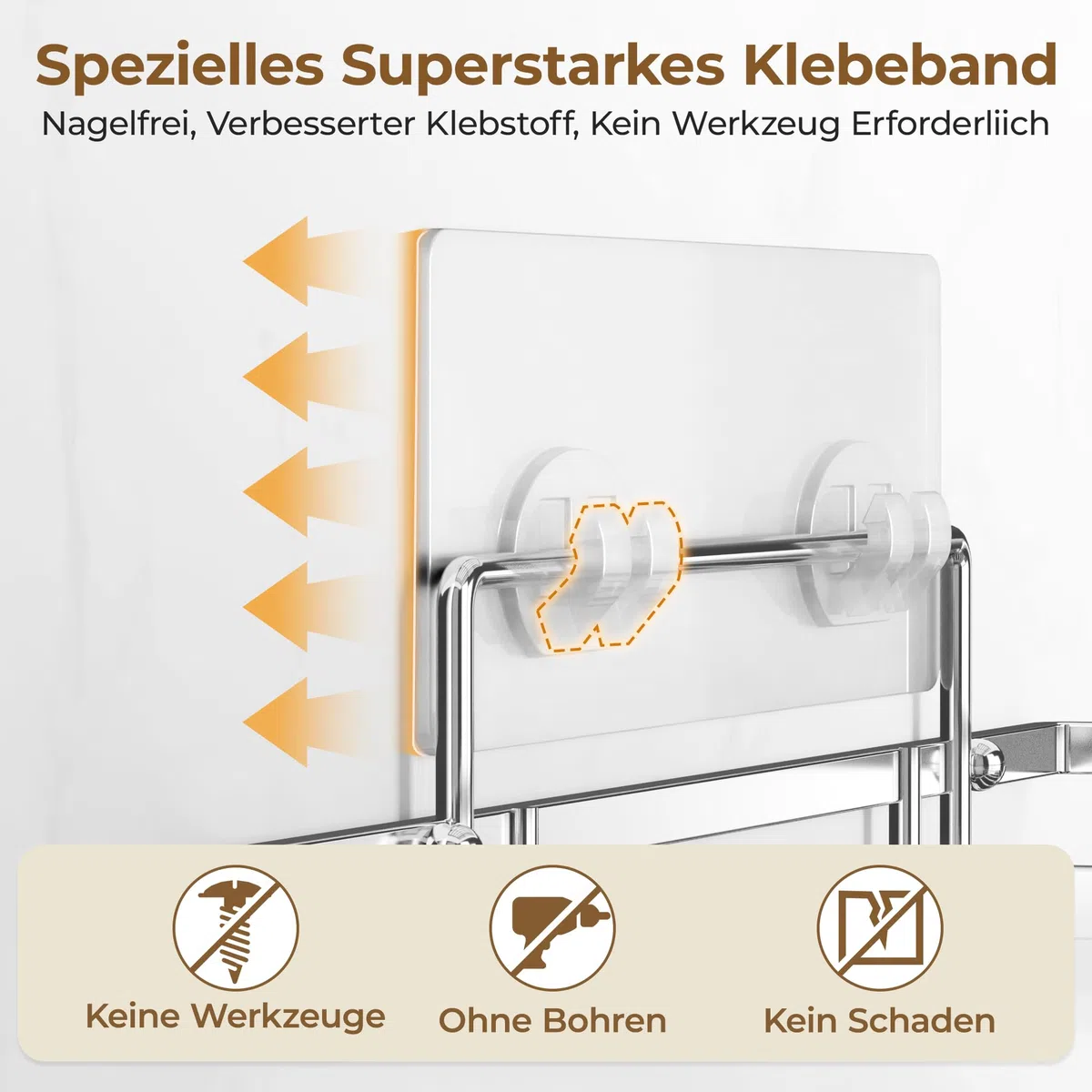 pickpiff Duschablage Ohne Bohren SUS304 Edelstahl 2 Stück Duschregal mit 2 Haken Badregal Bathroom Organizer Shampoo Halterung Für Dusche Selbstklebend