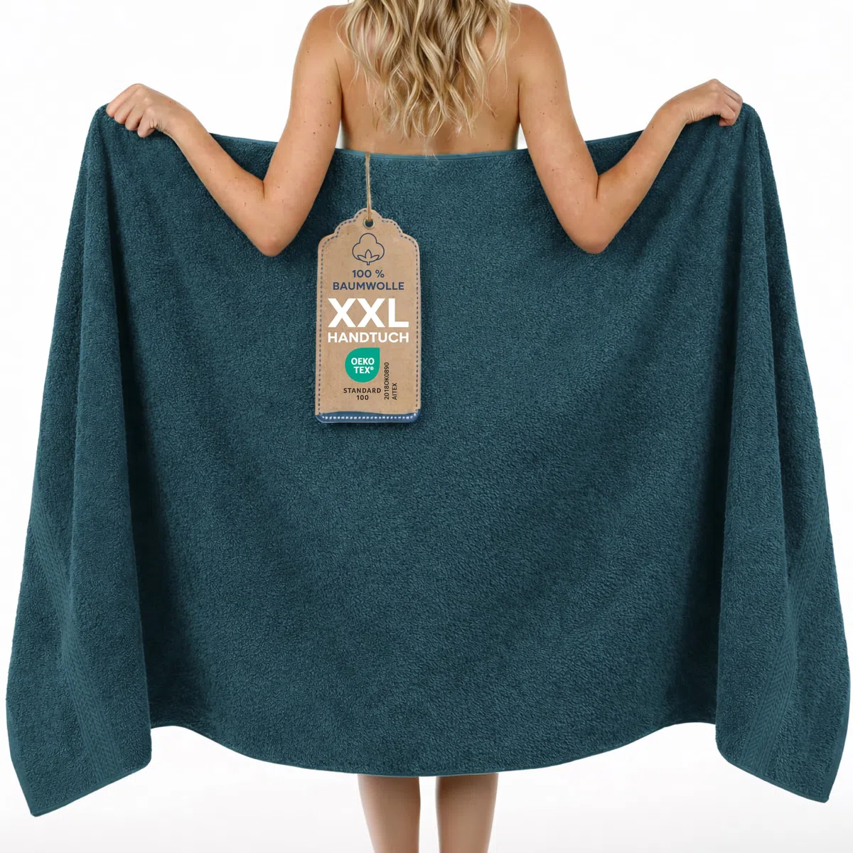 Twinzen Saunahandtuch 100x200 cm - XXL Saunatuch & Badetuch aus 100% Baumwolle, saugstark & weich, mit Aufhänger, Oeko-TEX Zertifiziert - Blau