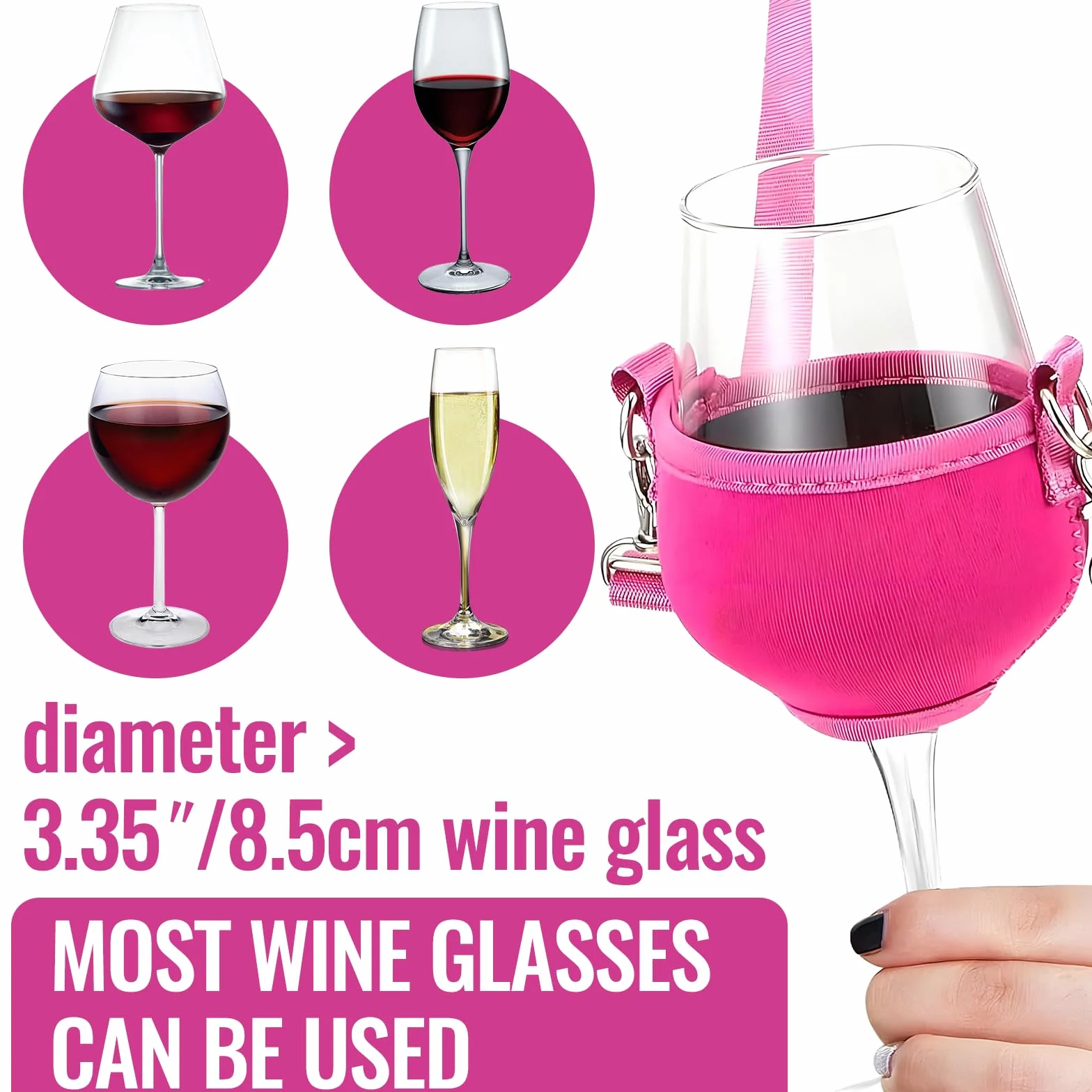 Weinglas Halshalter, 4 Stück Weinglashalter, tragbare Weinglashalter zum Umhängen, für Weihnachten, Geburtstag, Hochzeit, Party (Pink)