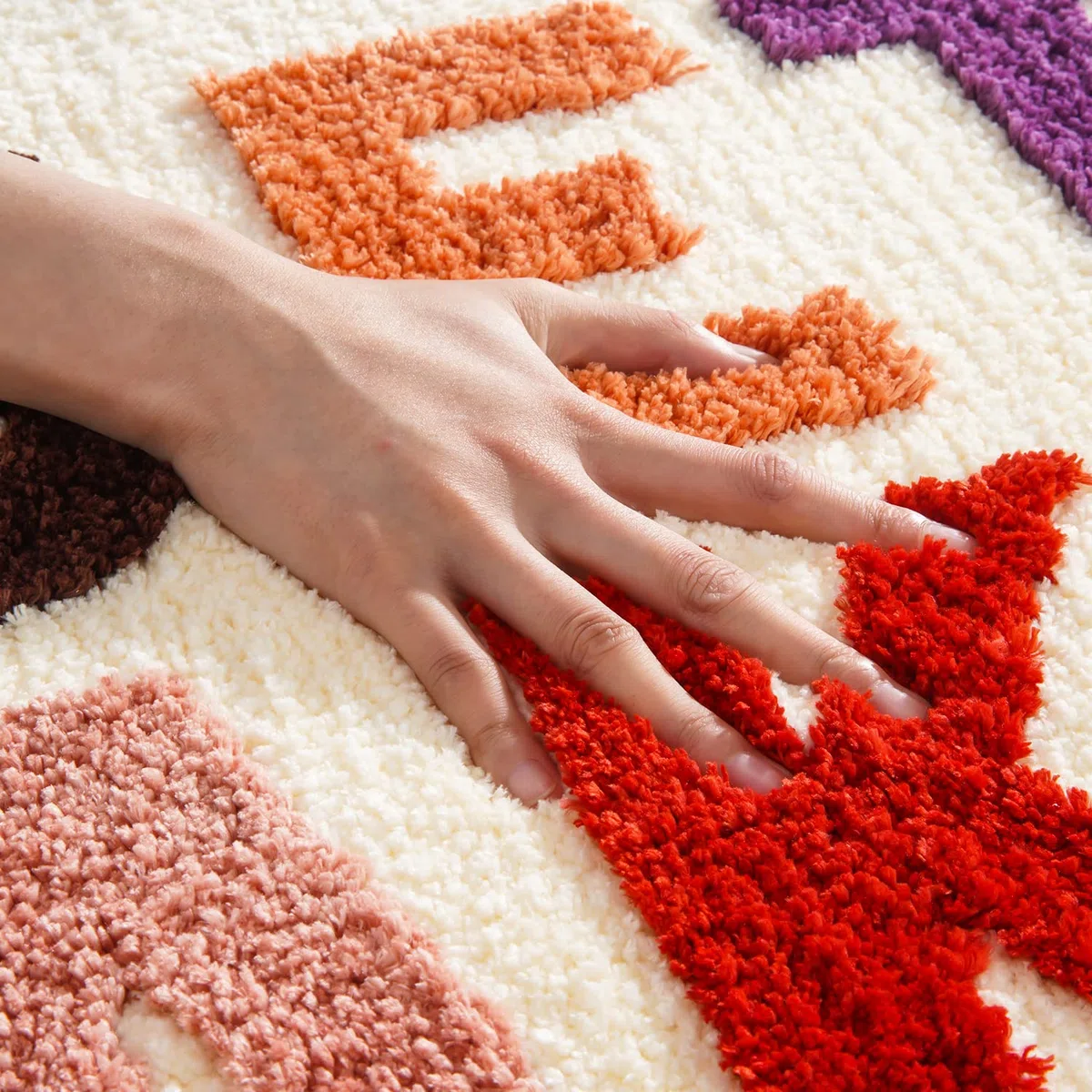 QJHOMO Beige Badezimmerteppich Bunt Badematte rutschfest Waschbar Badteppich Spaßig Badvorleger Weiche Mikrofaser Duschvorleger Absorbierende Badezimmer Teppich 50 x 80 cm