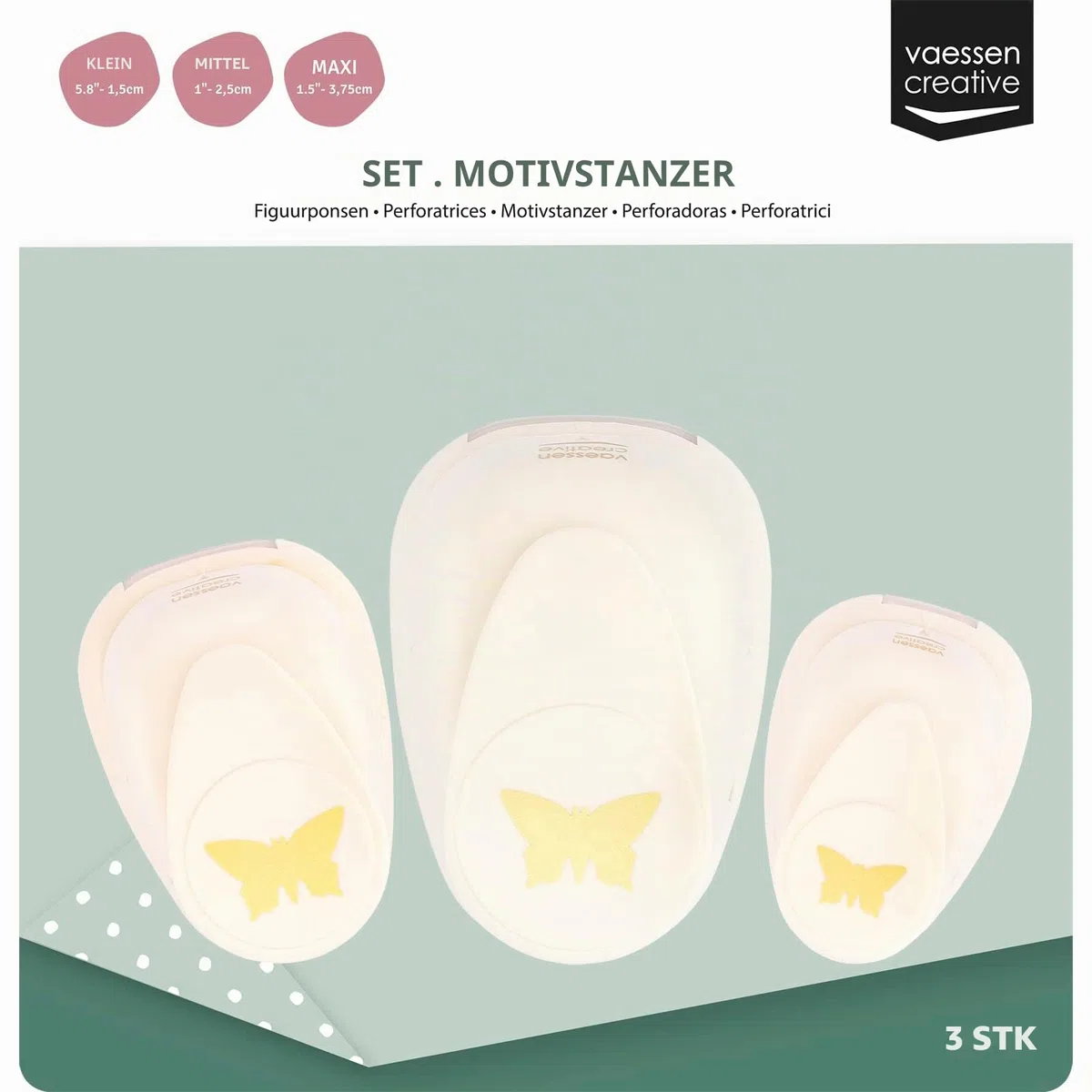 Vaessen Creative Stanzer Set - Motivstanzer - Schmetterling - 3 Stück - Tonpapier und Bastelmaterial bis zu 250 g/m² - zum Basteln Mit Papier und Scrapbooking, Pink