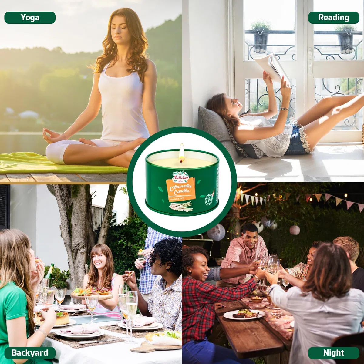 Citronella Kerzen Outdoor,4Stück Citronella Kerze Draußen-120Std Brenndauer Zitronella Kerzen Garten,Natürliche Sojawachs Zitronen Duftkerzen-Set für Camping Terrasse Picknicks Sommergeschenk