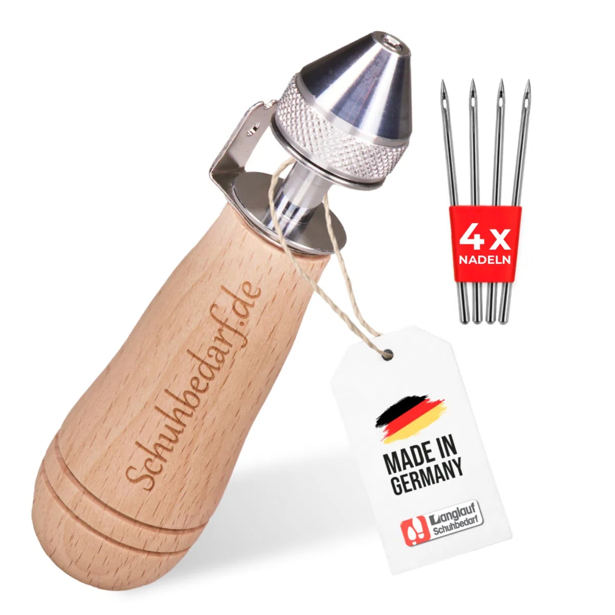 Handnähapparat/Nähahle mit Fadenspule - Handnähmaschine für Dicke Stoffe, Planen, Cabrioverdecke und Segeltuch - inkl. 4 Ledernadeln - Made in Germany