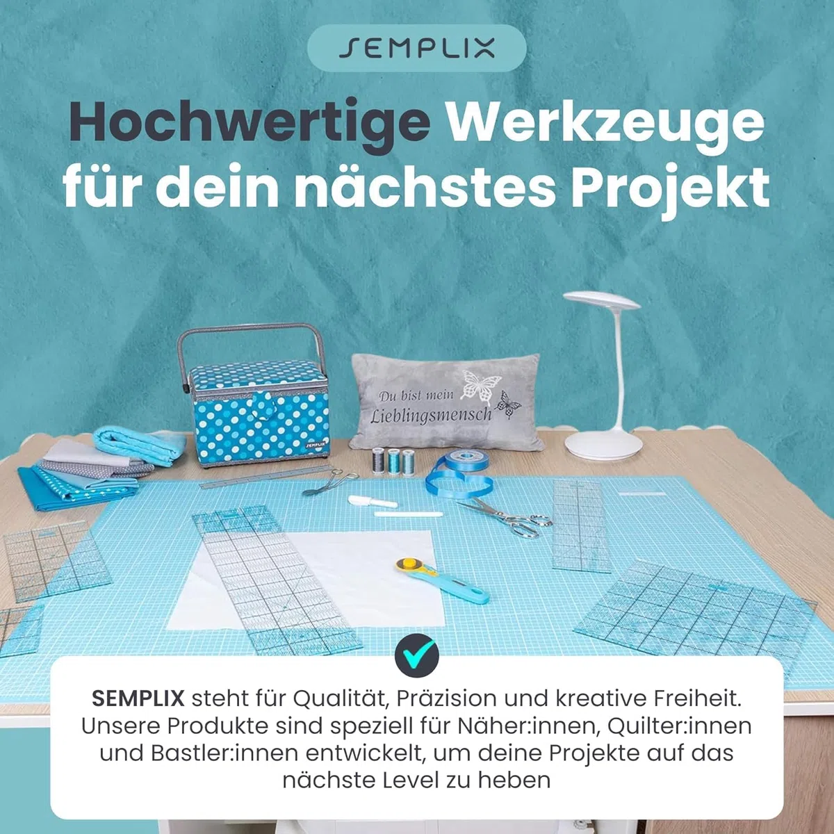 SEMPLIX Selbstheilende Schneidematte A0-A4 - Grün, Rosa, Grau, Türkis, Lila - Ideal fürs Basteln, Nähen & Patchworken - Beidseitig Bedruckt - Vorderseite cm Rückseite inch Bemaßung (Türkis-Petrol, A2)