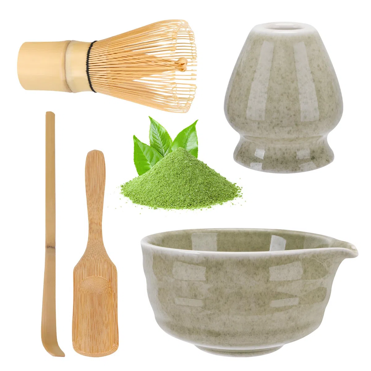 Matcha Set mit Matcha Besen, Matcha Schale mit Ausgießer, Besenhalter aus Keramik und Löffel, 5-teiliges Matcha-Set für Matcha-Liebhaber Entwickelt