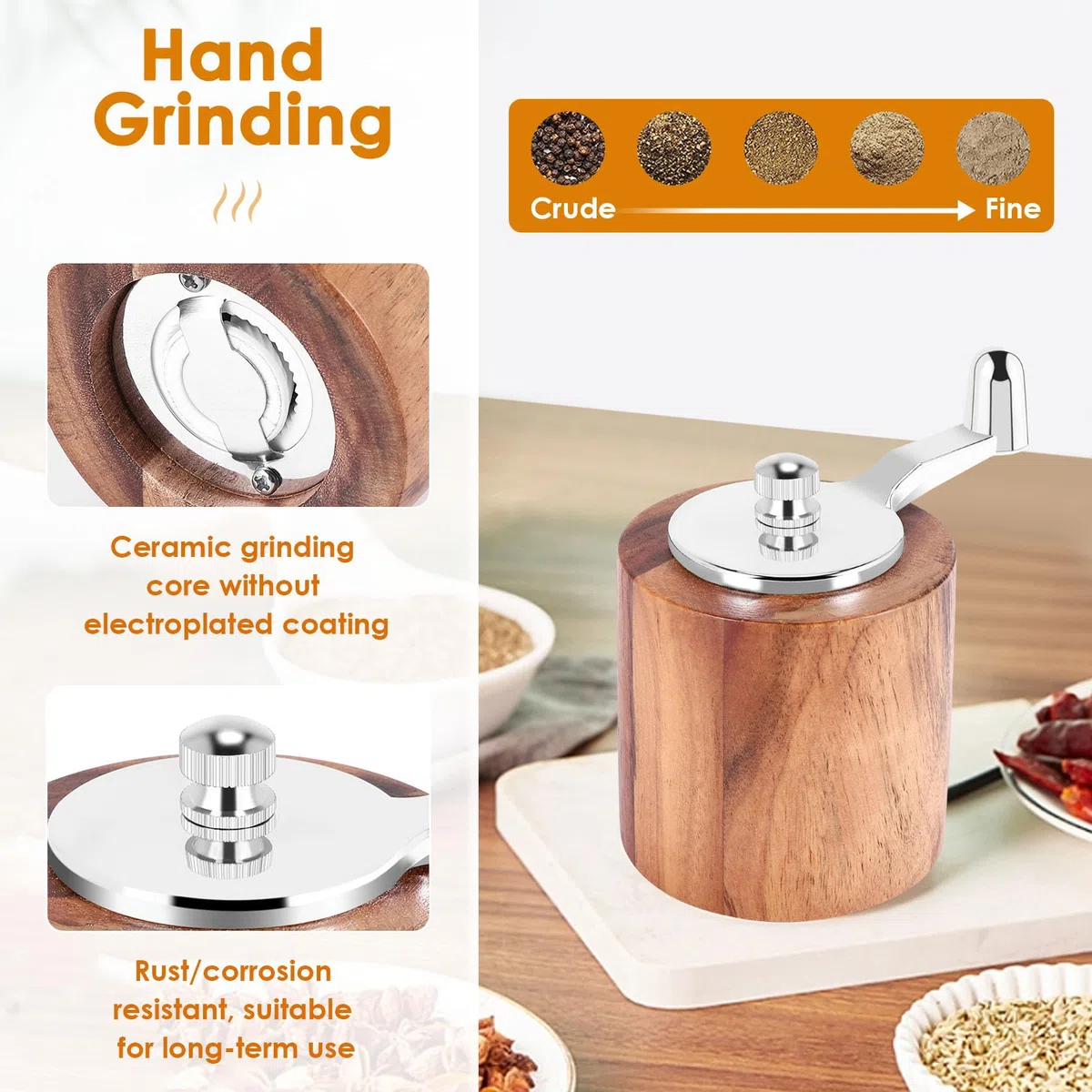 PfeffermüHle, Handkurbel-PfeffermüHle Aus mit Klassischem und Verstellbarem Keramikrotor