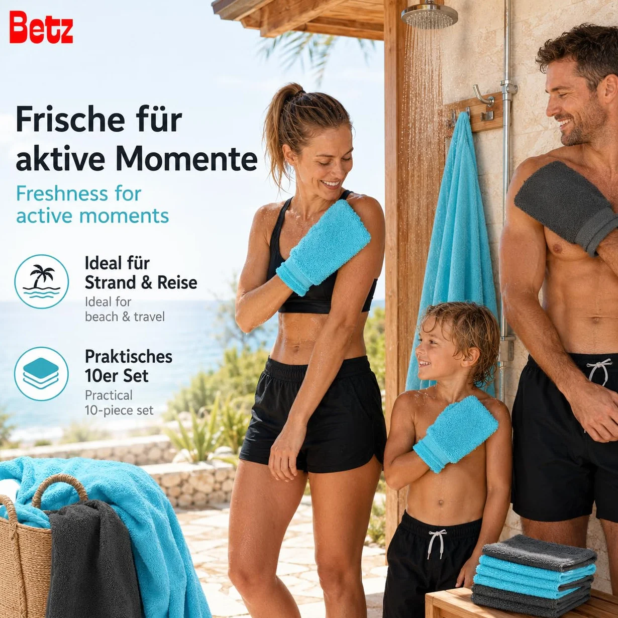Betz Waschhandschuhe Premium 10 Stück 16x21 cm – 100% Baumwolle 470g/m² – Weiche Frottee Waschlappen – Pflegeleicht & saugstark – Farbe anthrazit und türkis