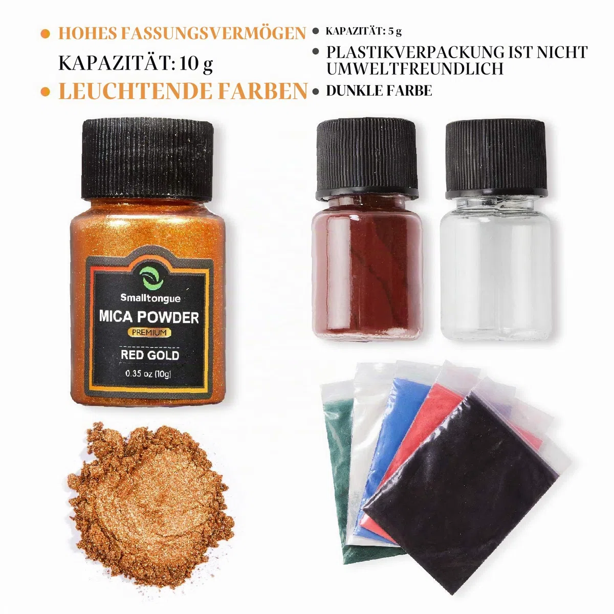 Smalltongue Epoxidharz Farbe Mica Pulve, 36Farben* 10g, Epoxidharz pulver Geeignet Für Seifenfarbe,Kosmetik, Lipgloss, Lidschatten,Badebombe, Kerze, Resin Pulverfarbe