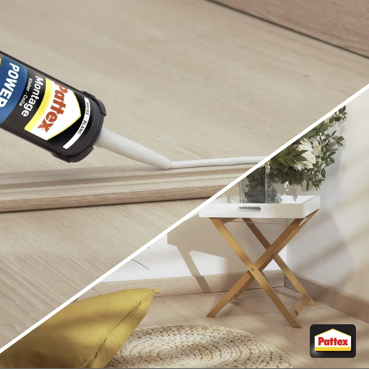 Pattex Montagekleber Power & Pattex Profi Metall Kartuschenpistole, aus Metall für Dicht- & Klebstoff-Kartuschen, Kartuschenpresse mit automatischem Nachlauf- und Schnellstopp, 1 Pistole