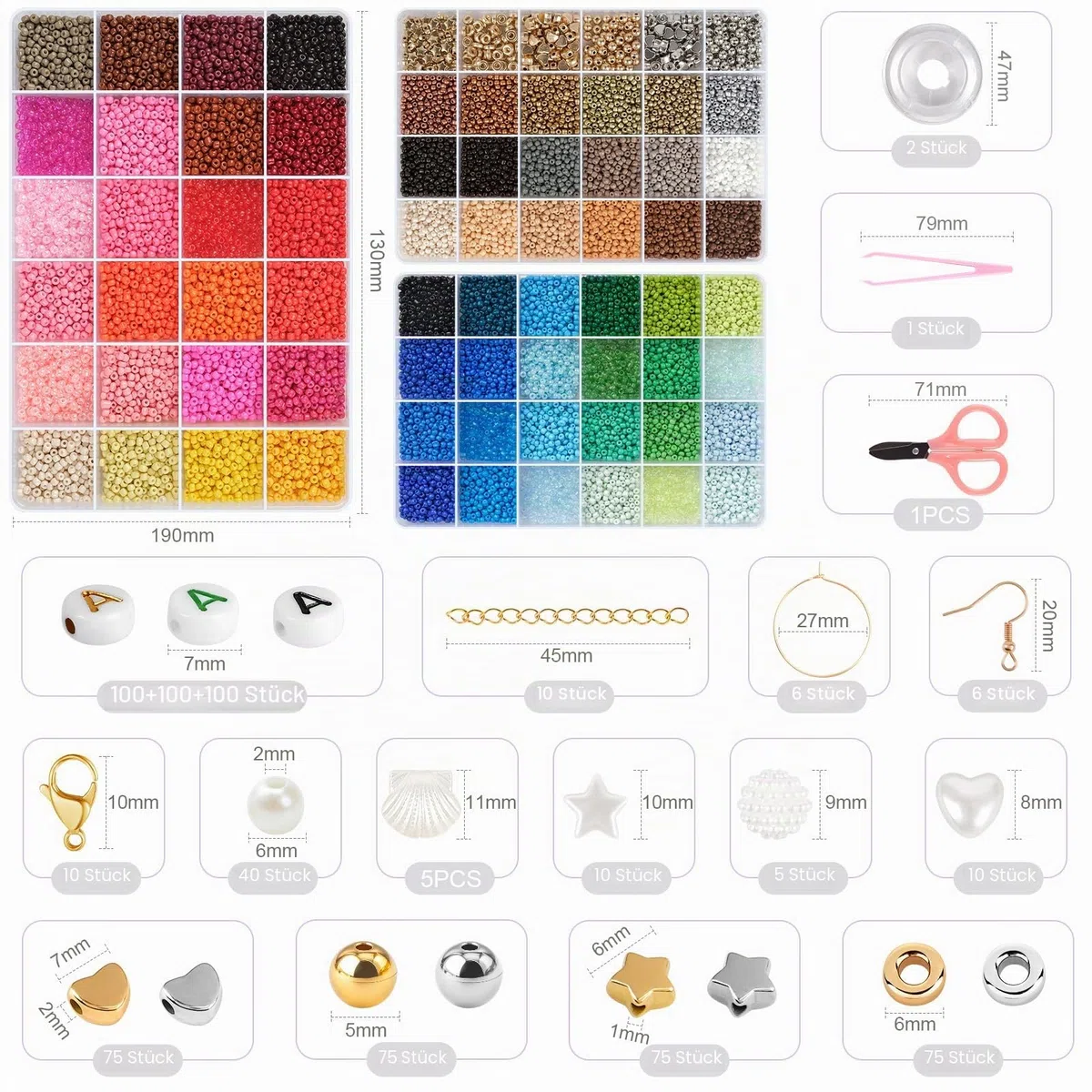 ARTREE 24550 Perlen für Armbänder, 3 mm Armbänder Selber Machen 66 Farben Perlenset, 300 Perlen Buchstaben,Perlen zum Auffädeln für Weihnachten DIY Bracelet Making Kit, Partys