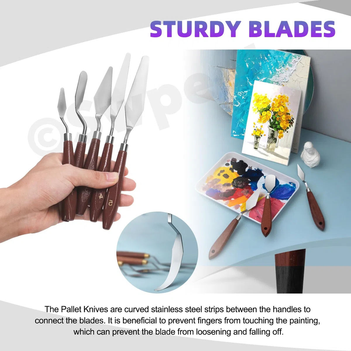 Swpeet 10Pcs 10 verschiedene Arten Edelstahl Spatel Palette Messer Set, Acryl Holzgriff Malerei Palette Messer Mixing Schaber Palette Messer Spatel Messer Set für Ölfarbe Leinwand