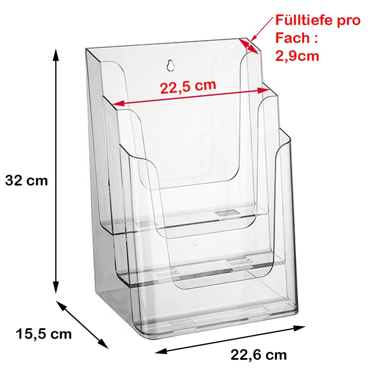 Din A4 Prospekthalter Hochformat, 3 Etagen / Mehrfach Prospektständer, Flyer-Ständer, Flyerhalter, Werbung, Aufsteller, Tisch-Prospektständer, Wandmontage, Prospektbox