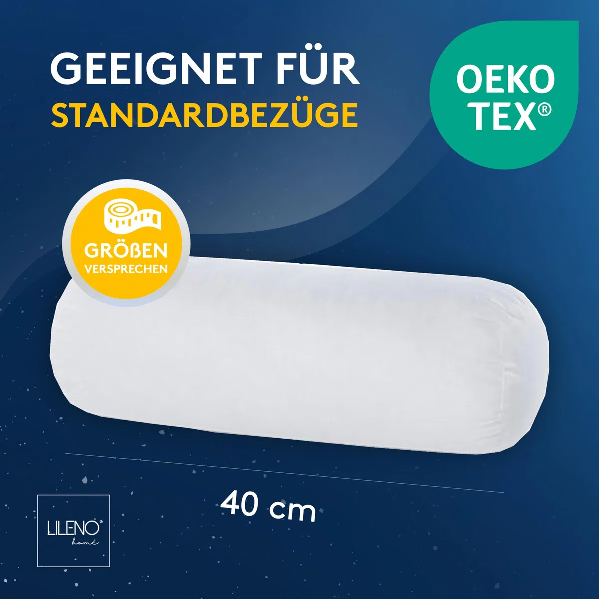 LILENO HOME Microfaser Nackenrolle 15x40 cm [2er Set] bis 95 Grad waschbar - Kopfkissen 15x40 cm als Kissen-Füllung für Bett oder als Deko-Kissen - Sofakissen & Zierkissen