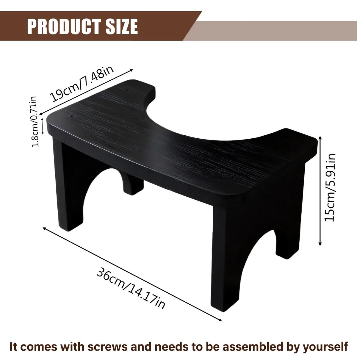 Ergonomischer WC-Hocker mit Natürlichem Design: 37 x 20 x 17 cm Stabiler Bambus Toilettenhocker für Erwachsene, Gesunder und Tragbarer Klohocker, rutschfeste Sitzhaltungshilfe bei Verstopfung