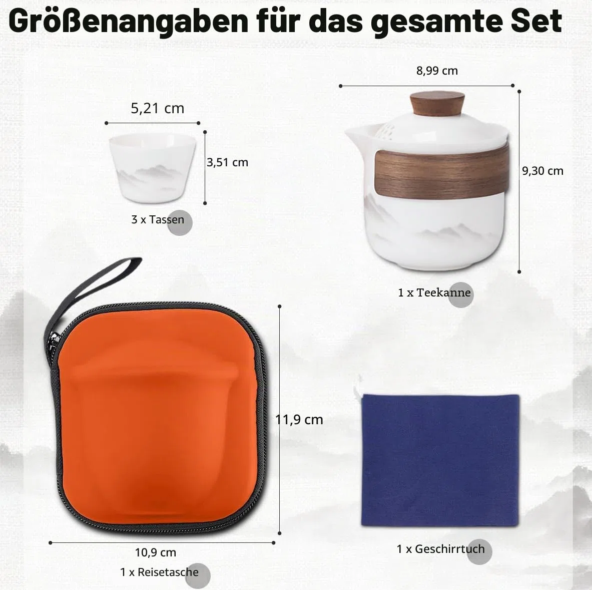 Chinesisches Gongfu-Tee-Set aus Porzellan, tragbares Keramik-Teekannen-Set, tragbare All-in-One-Mini-Reisetasche für Reisen, Zuhause, Geschenk, Outdoor-Camping, Picknick und Büro, Geschäft, Hotel