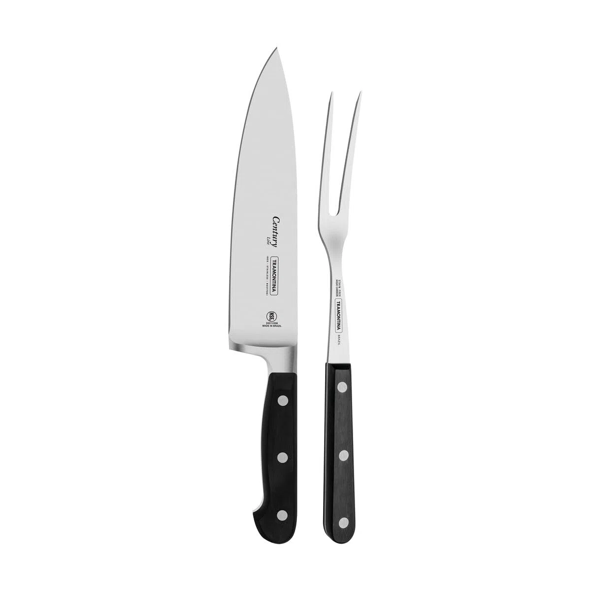 Tramontina Tranchierset CENTURY, 2-teilig, Tranchiermesser, Tranchiergabel, Edelstahl DIN 1.4110, schwarz, rostfrei