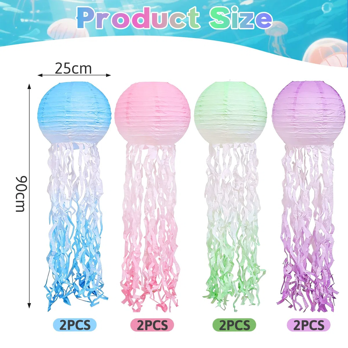 8 Stück Papierlaterne Laterne Deko, Farbverlauf Papierlaternen Quallen Papier Lampions für Ozean Thema Geburtstag Party Deko Unterwasserwelt & Meerjungfrau Party Garten Hochzeit Babyparty