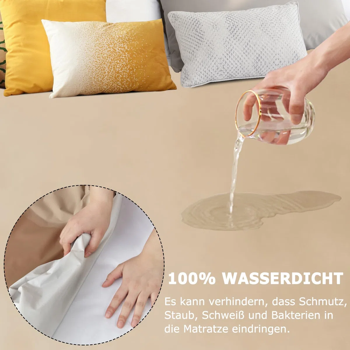 Matratzenschoner wasserdicht 90x200cm spannbettlaken, Atmungsaktive Matratzenauflage, Inkontinenzauflage, Wasserdichter Matratzenbezug-Schutz Nässeschutz Spannbetttuch - Sand