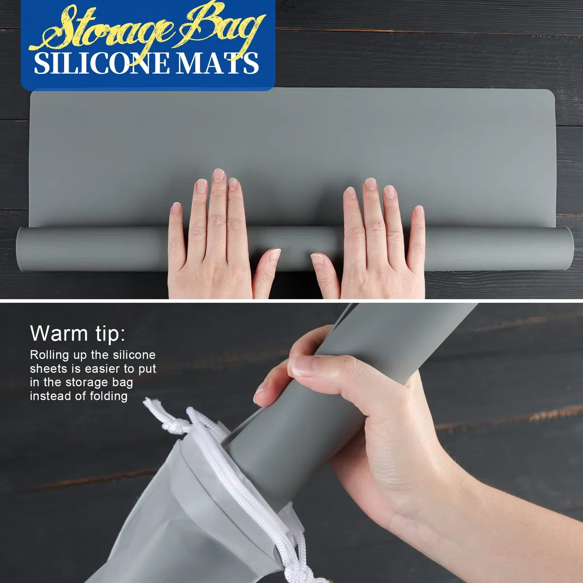 FANDAMEI 70x50 cm Große Silikonmatte mit Aufbewahrungsbeutel, Silikonfolie Bastelmatte Silikon Unterlage Antihafte Rutschfeste Tischmatte Arbeitsmatte Thekenmatte, für Handwerk, DIY, Dunkelgrau