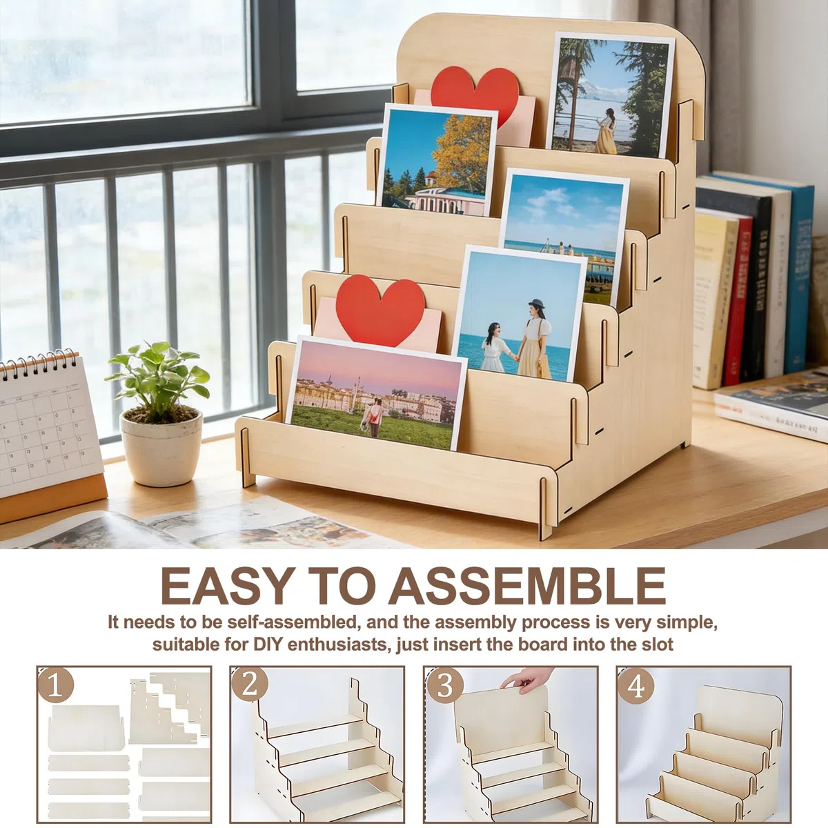 Präsentationsständer, Holz Display Ständer, 5 Etagen Grußkartenständer aus Holz, Postkarten Organizer Broschürenhalter, Schmuck Display StäNder für Fotokarten Aufkleber Geschenkkarten