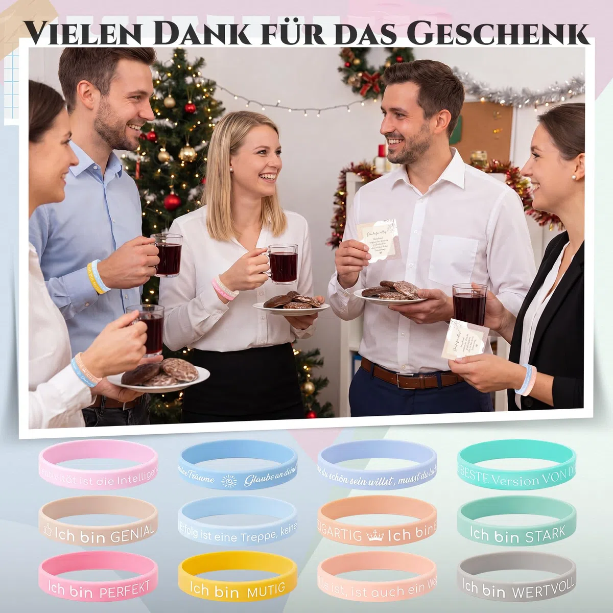 Jadive 24er Set Motivationsarmbänder aus Silikon mit 24 Affirmationskarten und Organzabeuteln – Set zur Mitarbeiterwertschätzung und Teambuilding für Kollegen oder Jugendliche