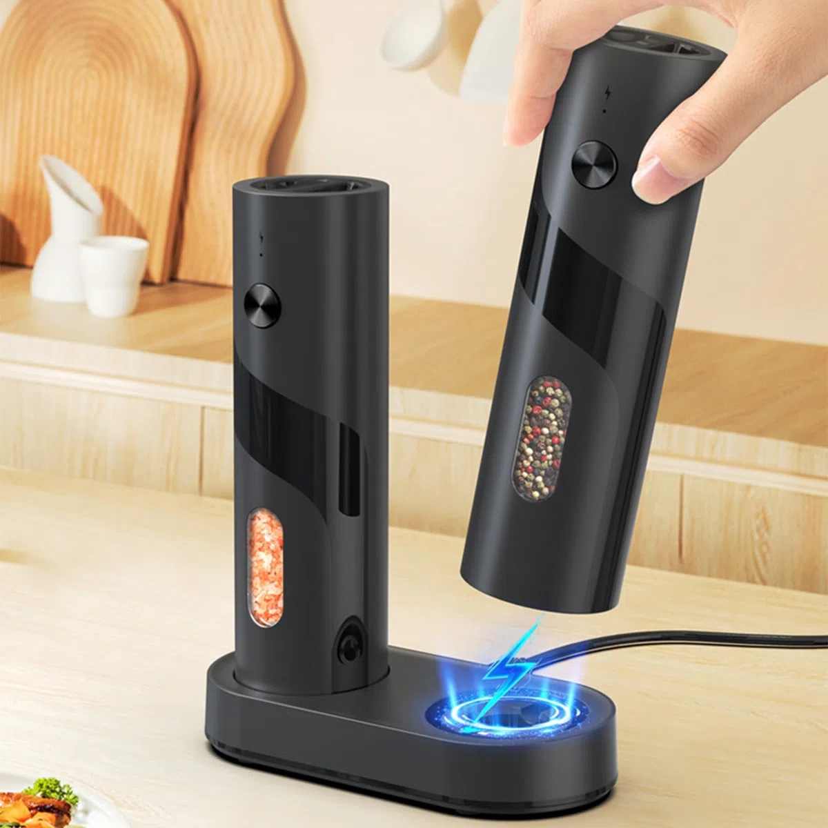 Automatische Gewürze Mühle Mit Einfachen Operationen Für Schwarze Paprika Meersalzkochen Essentielles Wiederaufladbares Batterie Küchenschleifwerkzeug