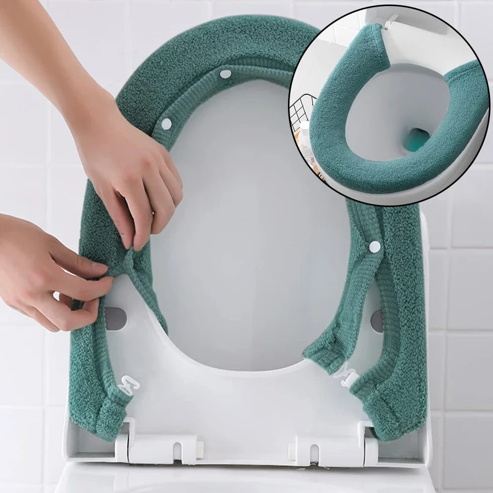 Gukasxi 3 Stück WC Sitz Pad, Toilettensitzbezug Warm, Toilet Seat Cover, Schaltfläche Stil 3 Farbe, WC-Sitzbezüge, Waschbar weich Dicker, für Die Meisten O-U-Toiletten