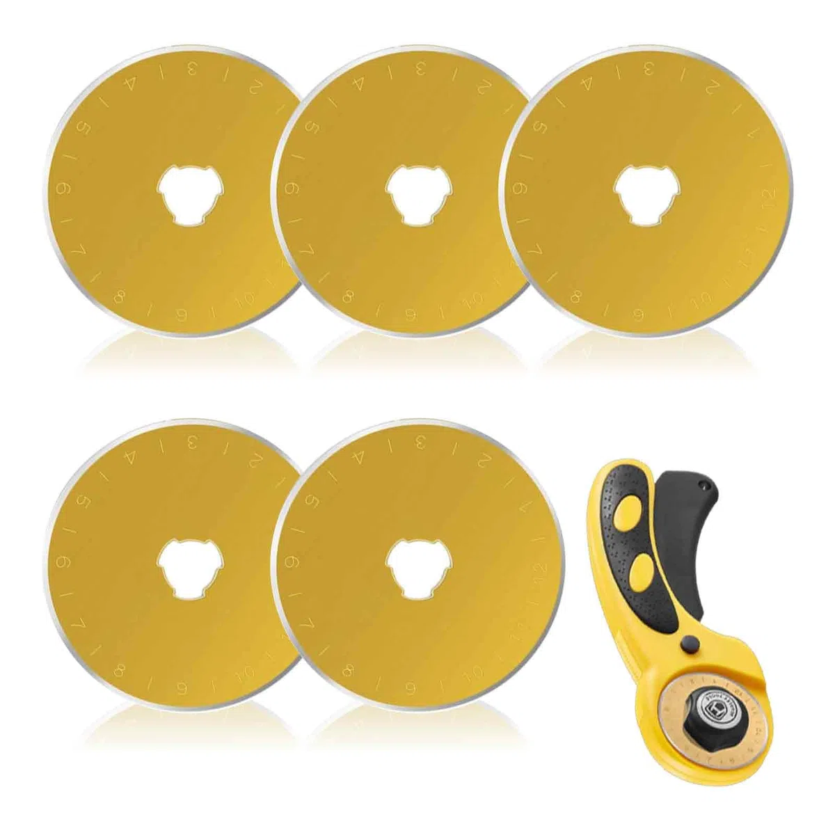 5 Stück Rollschneideklingen, 45 mm, titanbeschichtete Präzisionsklingen, universeller Ersatz für Rollschneider, Gold-Finish für glattes Schneiden von Stoff