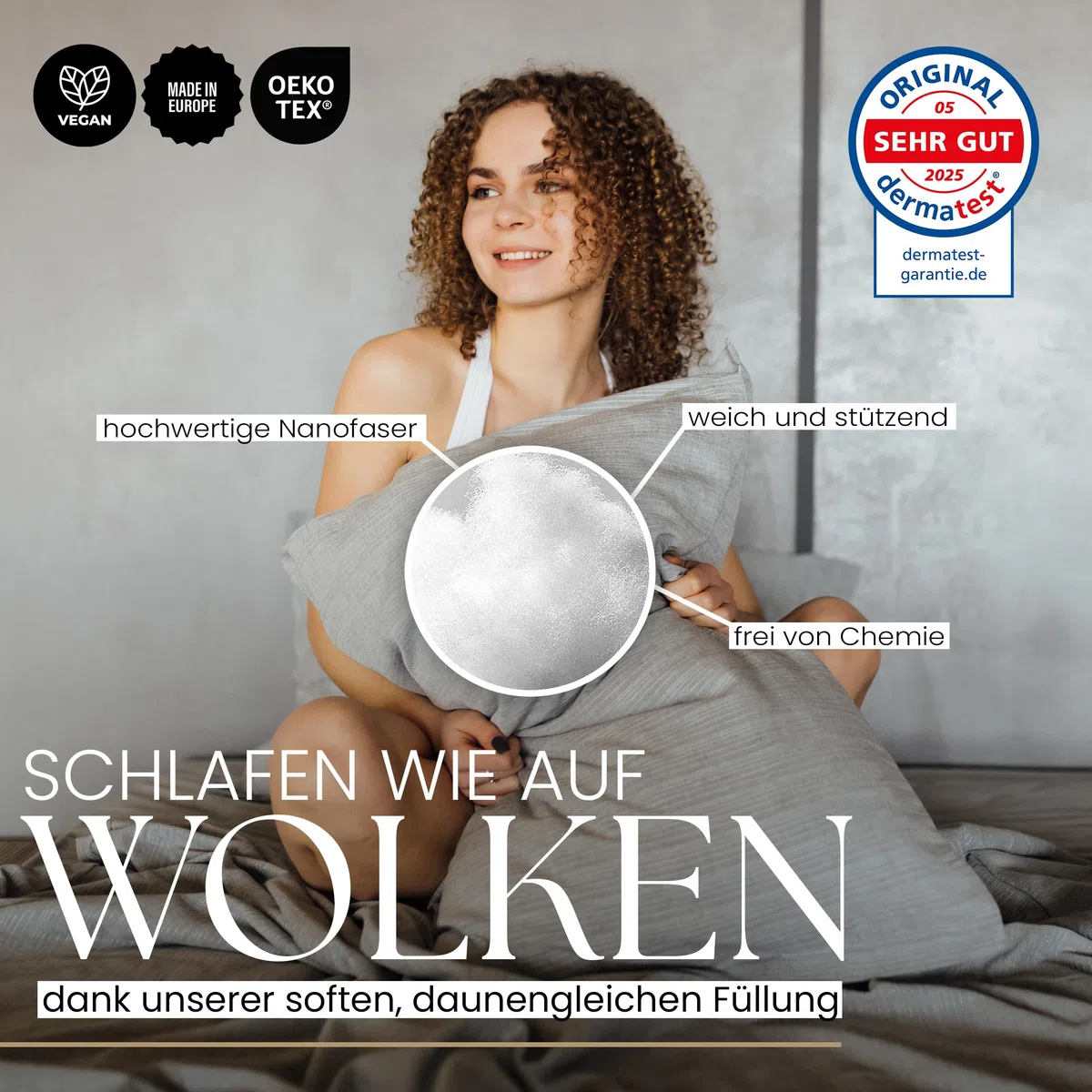 Gentle North Hochwertige Kopfkissen 40x80 cm groß in Hotelqualität - Flauschiges, gut gefülltes Schlafkissen für Allergiker geeignet (Ökotex 100 Zertifiziert) - 60° Waschbar
