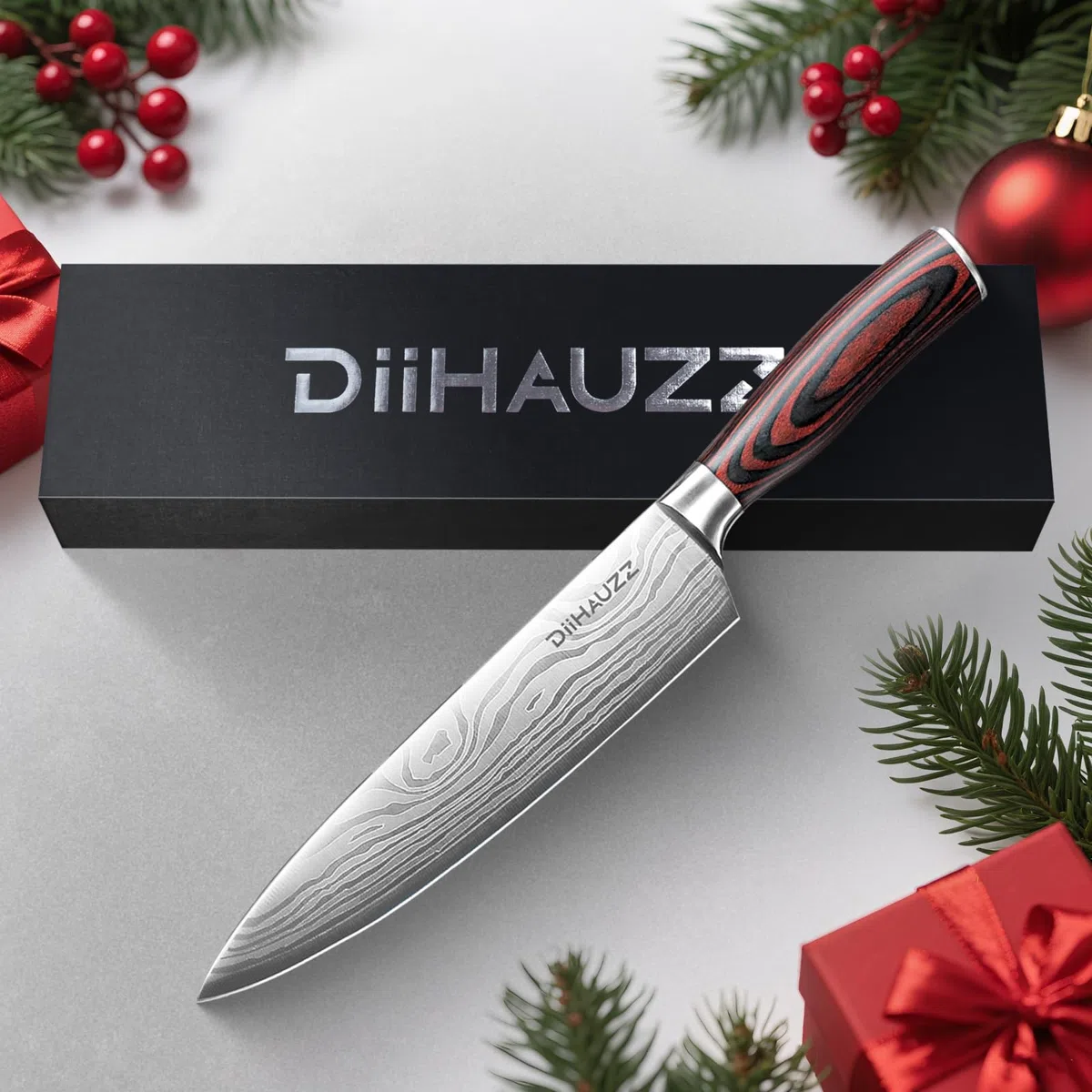 DiiHAUZZ Kochmesser, 20 cm Klingenlänge Fleischmesser, Ultrascharfes Küchenmesser, Messer aus 5Cr15MoV Edelstahl, Allzweckmesser mit Ergonomischem Pakkaholz Griff, für Zuhause, Restaurant
