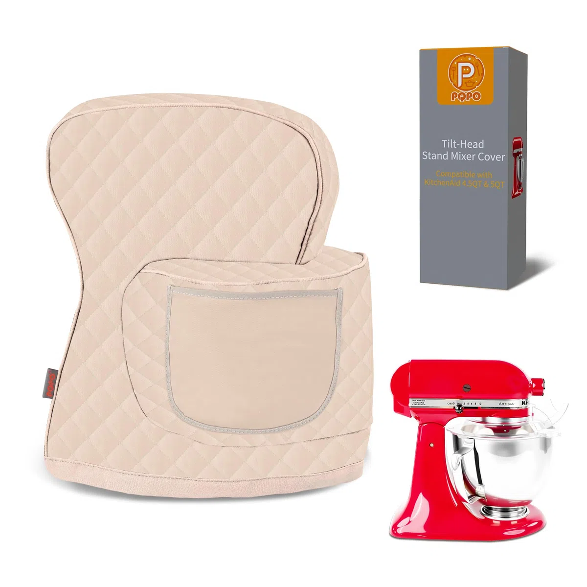 Abdeckung für Standmixer, Kompatibel mit dem Kitchen Aid Mixer mit Kippkopf und Aufbewahrungsbeutel (Weiß)