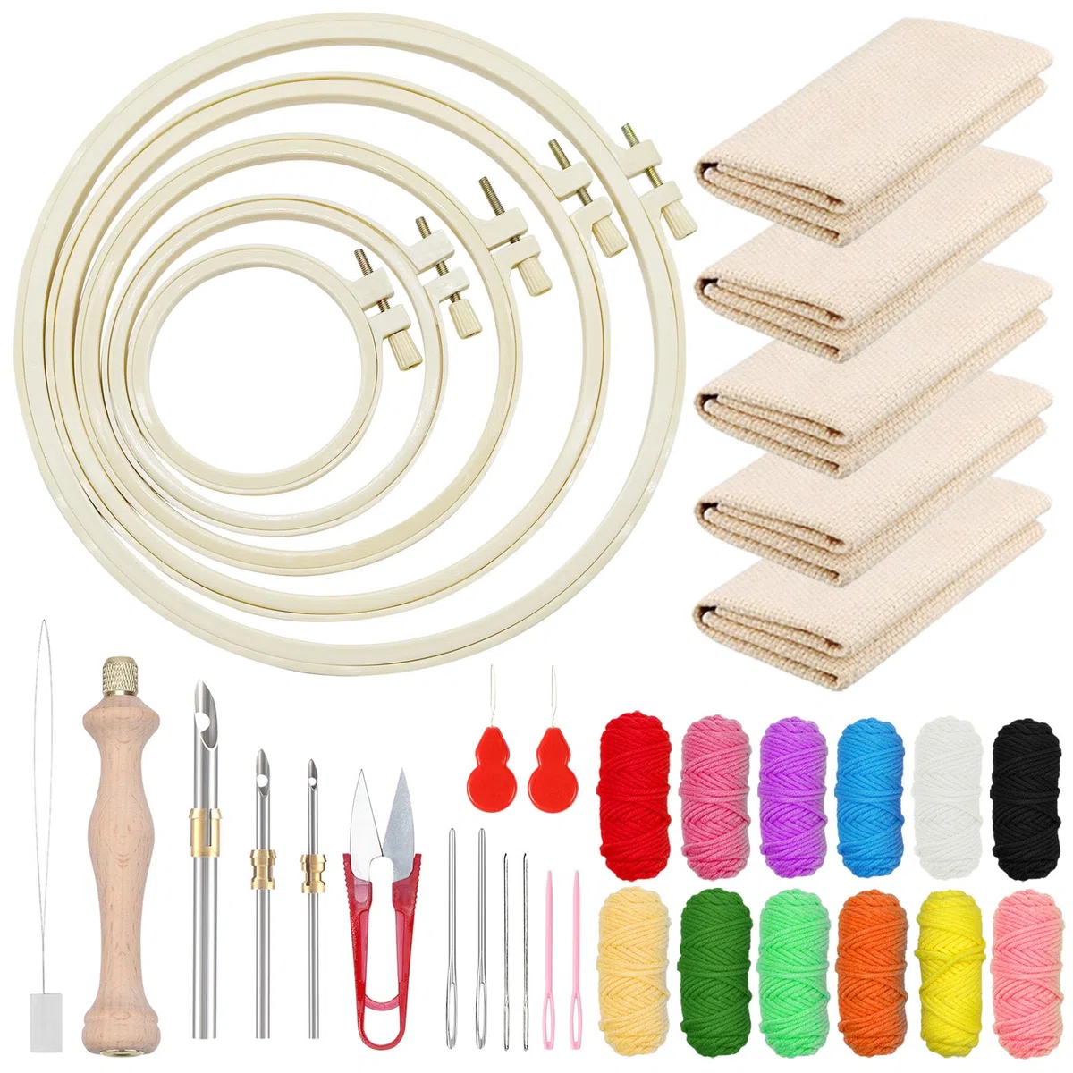 Woohome Stickerei Starter Kit Punch Needle Kit mit Stickrahmen, Stanznadeltuch, Garn, Punch Needle für Handwerk Stitching (21 Stück Starter Kits)