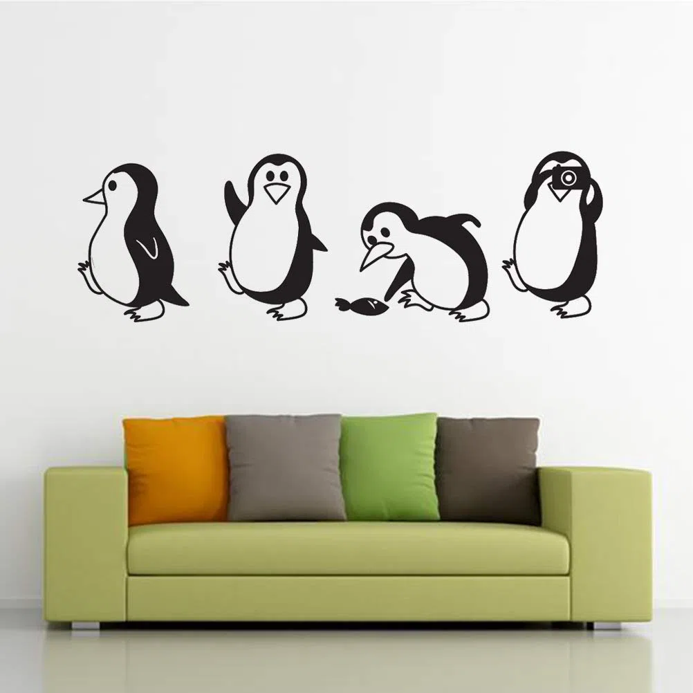Wandaufkleber Pinguin Niedliche Wandtattoo Kinderzimmer Pinguin Wandaufkleber Kühlschrank Aufkleber Vinyl Wandtattoo für Home Speisesaal, 57x18,5 cm
