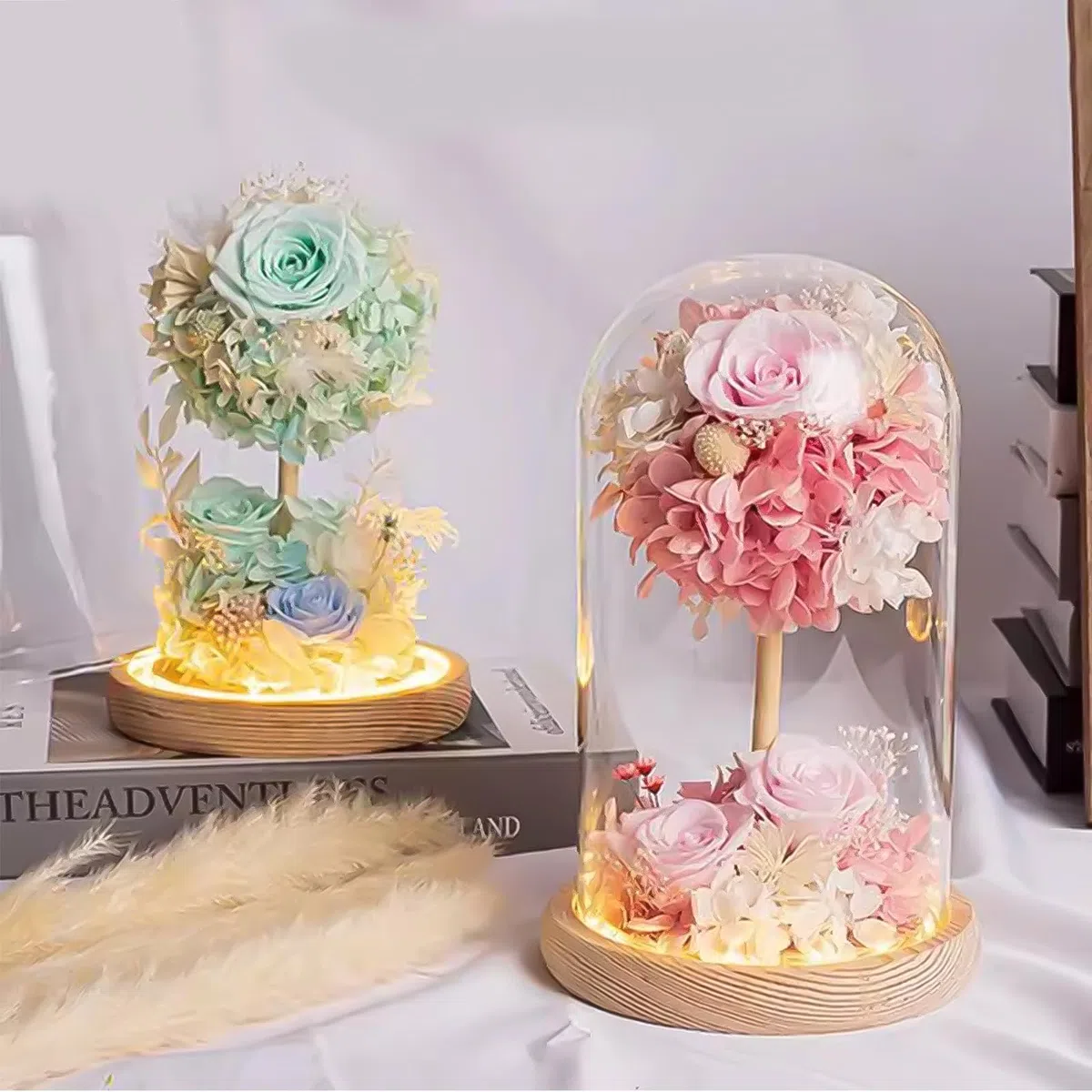 AKOLAFE Glasglocke mit Holzboden 16cm Hoch Glaskuppel Deko 10cm Durchmesser Glashaube Glasglocke Transparent Glasglock Deko für Puppen, Kerzen, Sammlerstücke