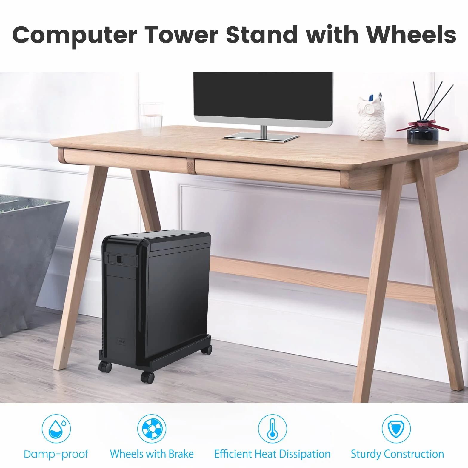 ORICO PC Ständer mit 4 Rollen (2 Lenkrollen + 2 Feststellrädern) – Universaler Computer CPU Tower Ständer unter dem Schreibtisch, Mobiler PC-Standfuß für Home-Office, 45,4 x 22,2 x 2,2 cm