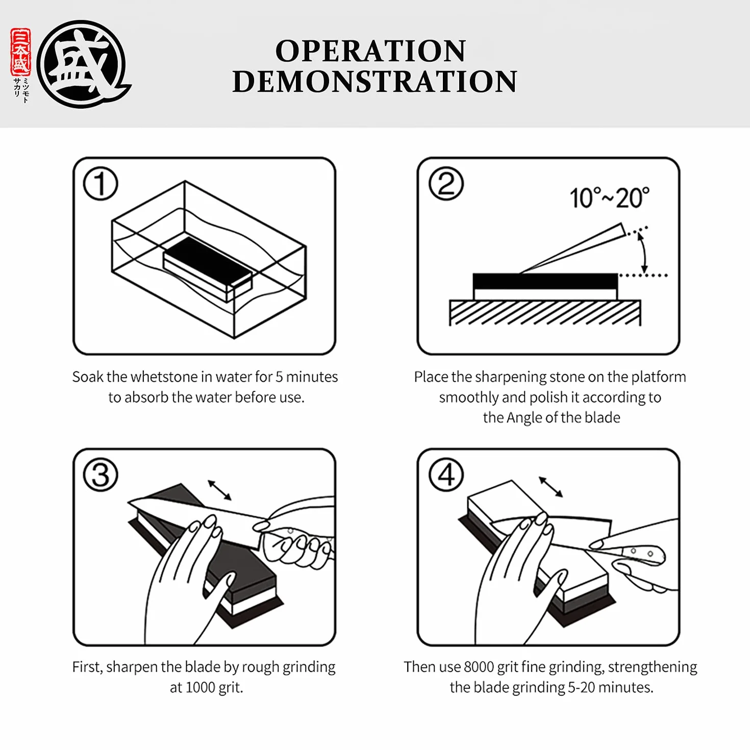 MITSUMOTO SAKARI Japan Schärfstein, 1000/3000 Grit, Professioneller Küchenschärfstein mit rutschfestem TPR-Gummiboden
