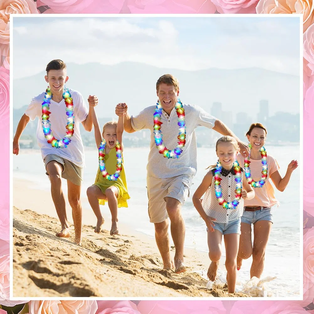 Joycabin 10 Stücke LED Hawaii Ketten Blumen,Leuchtende Hawaii Blumenketten Hawaiianische Deko Girlanden,Bunte Blumenketten Hawaii für Kinder Erwachsene Tropisch Geburtstag Party Strandurlaube,Bunte