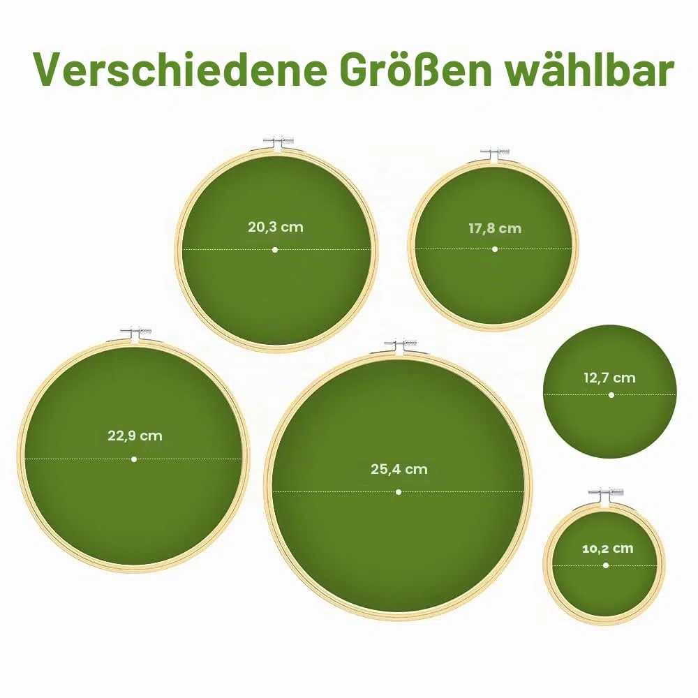Caydo 6 Stück Stickrahmen Bambus Kreis Kreuzstich Hoop Ring, Runde Durchmesser 10cm bis 26cm Einstellbar für Weihnachtsdekoration Holz Handwerk Rahmen