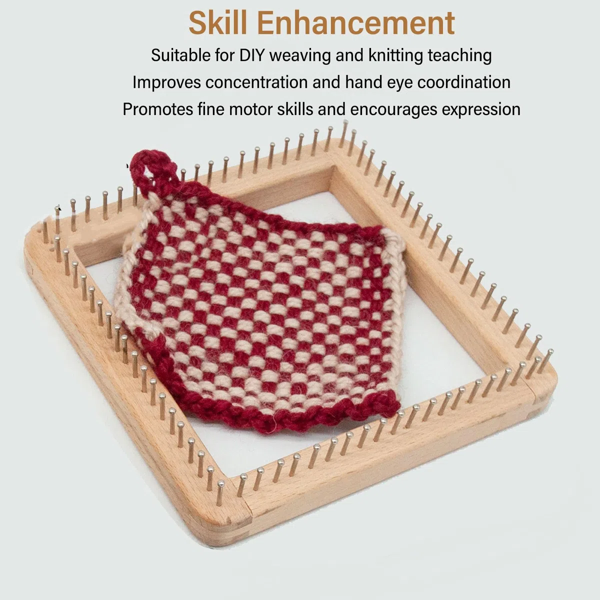 Fockety Quadratischer Strickwebstuhl, Handgefertigter Webstuhl für den Haushalt, DIY-Handarbeit-Holzstrickbrett-Strickwerkzeug Zum Weben von Mützen, Schals, Decken und Schals (20 * 20CM)