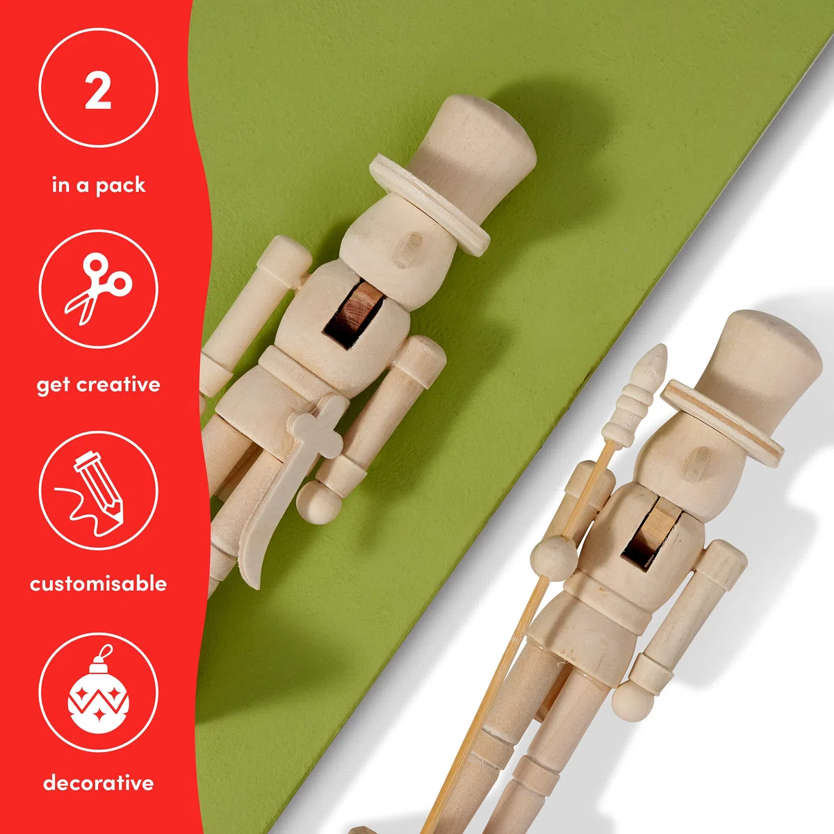 THE TWIDDLERS 2 Weihnachten Nussknacker aus Holz zum Selber Bemalen, 18cm - DIY Basteln Weihnachtsdeko für Kinder - Farben Inklusive, Male deinen eigenen Soldaten, Kunst Kreatives Geschenk Spielzeug
